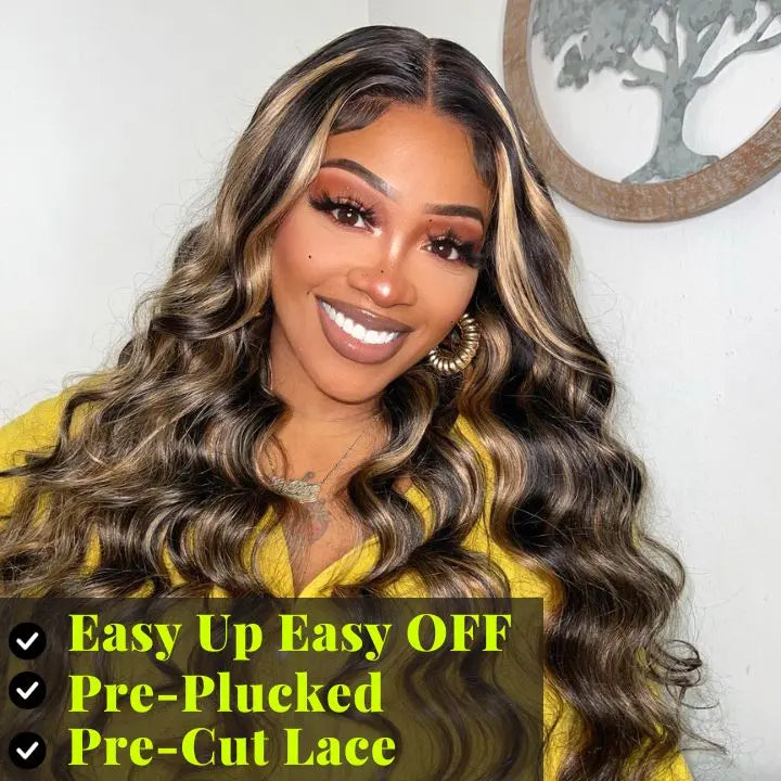 Body Wave Glueless Wigs Human Hair 4/27 Ombre Highlight Lace Closure Wigs Pre Cut Lace Wear Go Glueless Wigs 的副本 beaufox hair beaufox hair