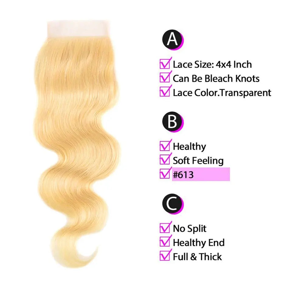 Beaufox Blonde 613 Body Wave 3/4 Bundles With 4X4 Closure Virgin Human Hair For Women beaufox hair beaufox hair