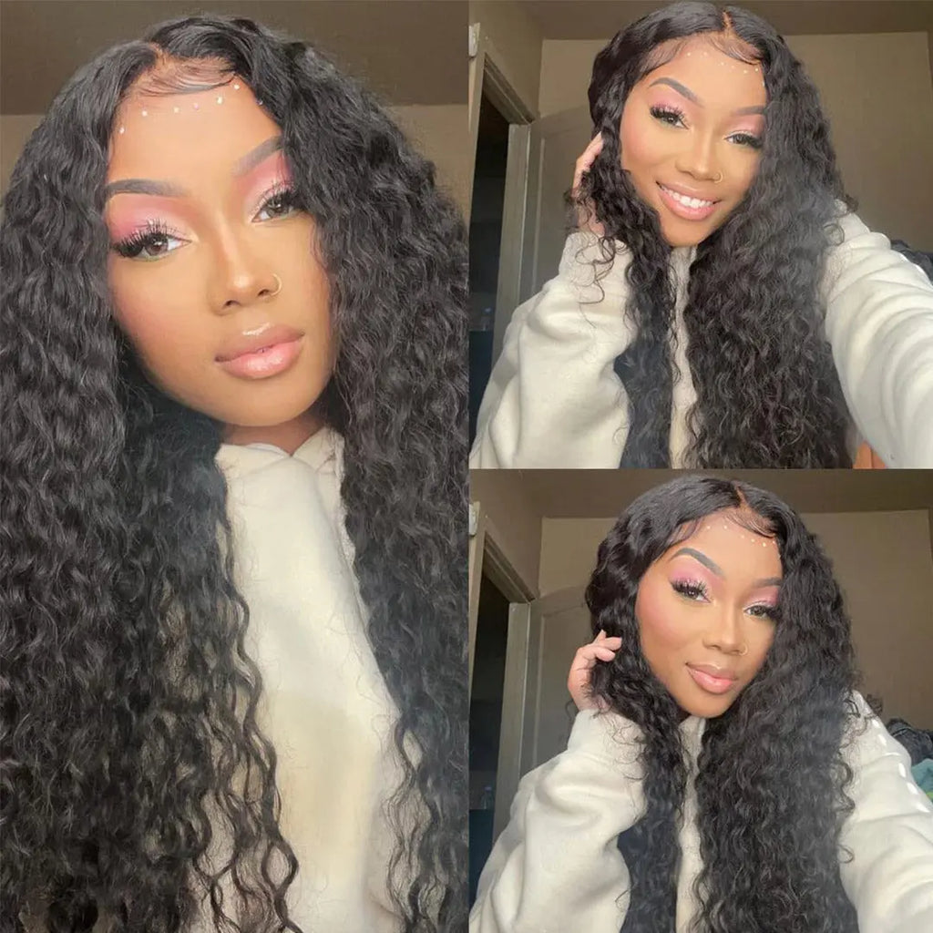 Beaufox Glueless Water Wave Lace Closure Wig 150%-210% Density Transparent Lace Unprocessed Human Hair beaufox hair beaufox hair