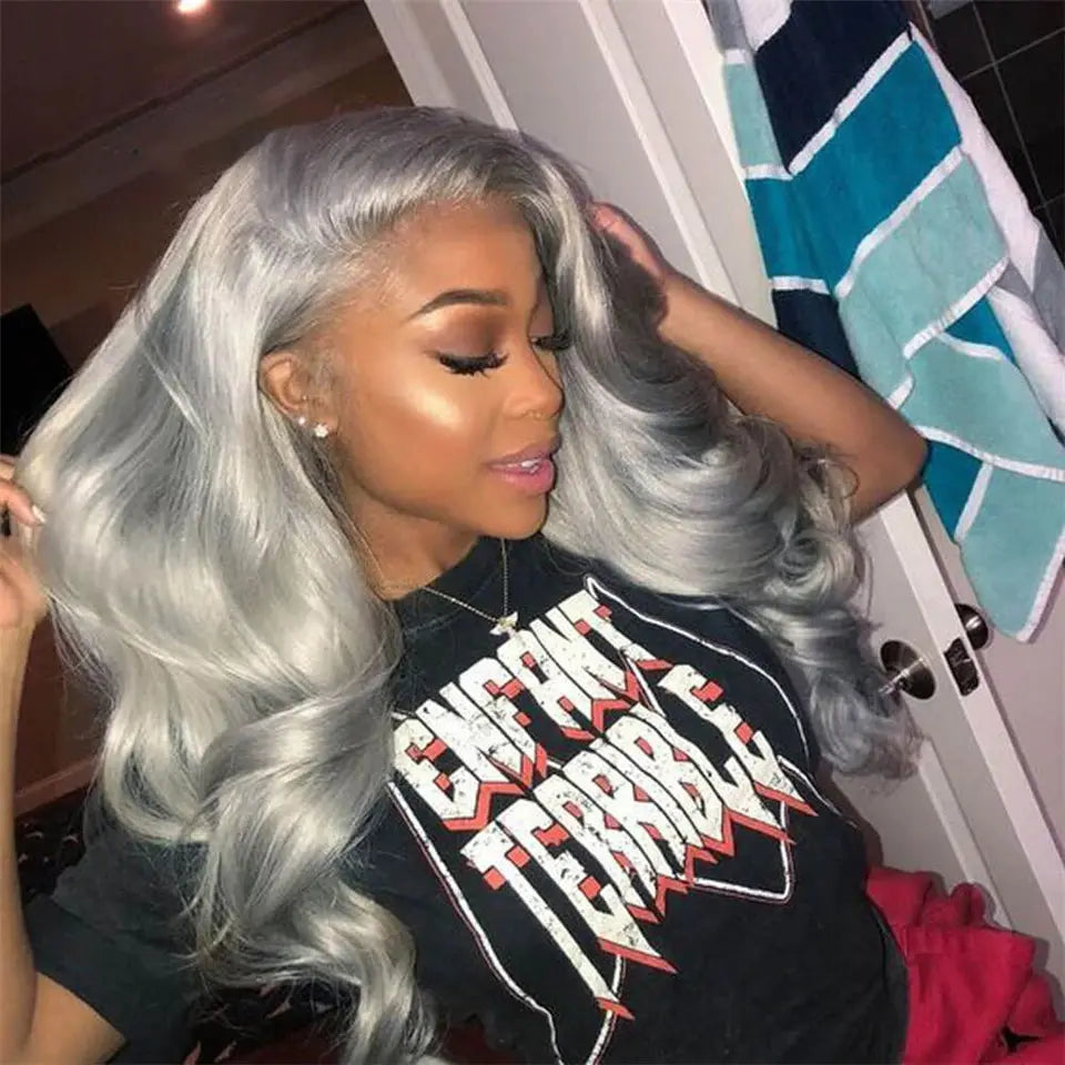 Beaufox Gray Color Body Wave 13X4/13x6 Lace Front Wig Human Hair 150%-250% Density beaufox hair beaufox hair