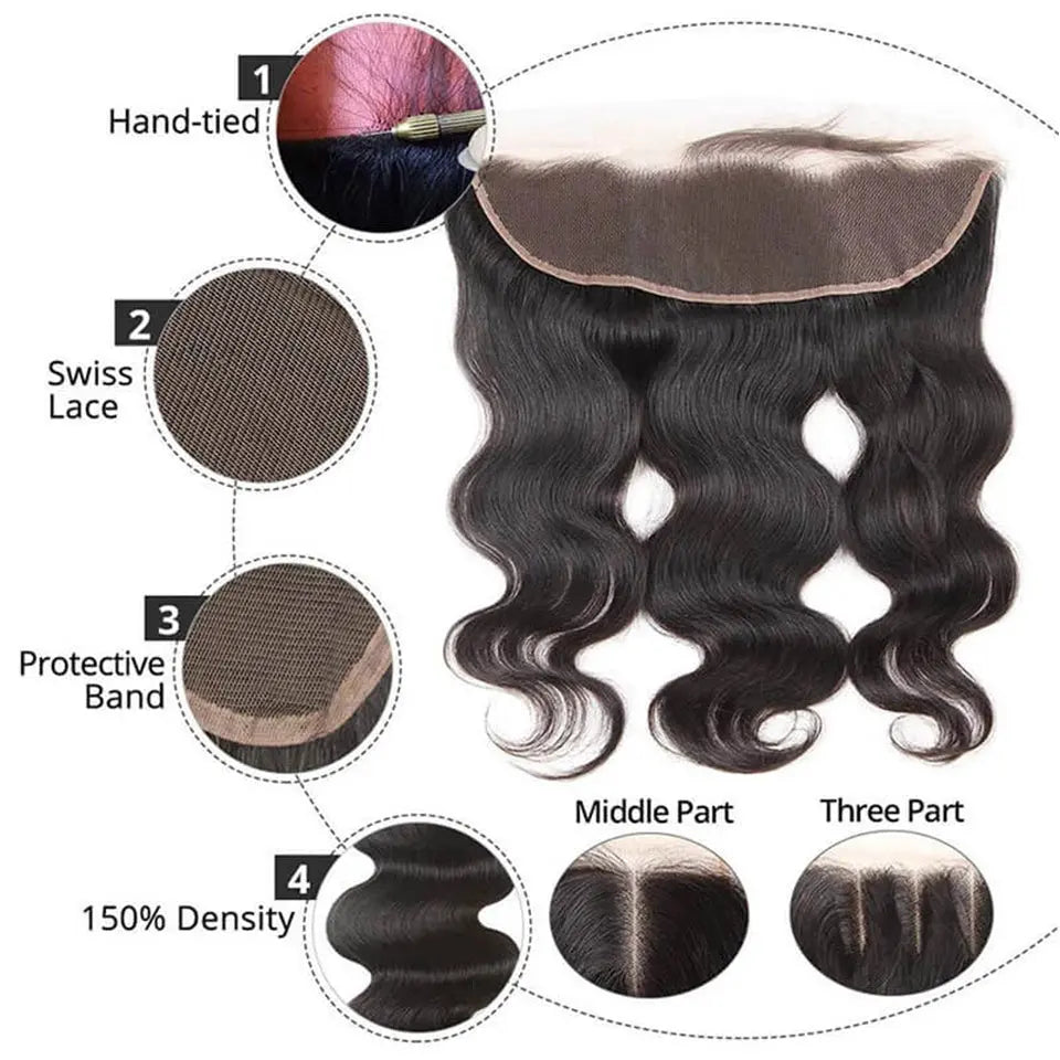 Beaufox Hair Natural Black Human Hair Body Wave 13X4 Lace Frontal beaufox hair beaufox hair
