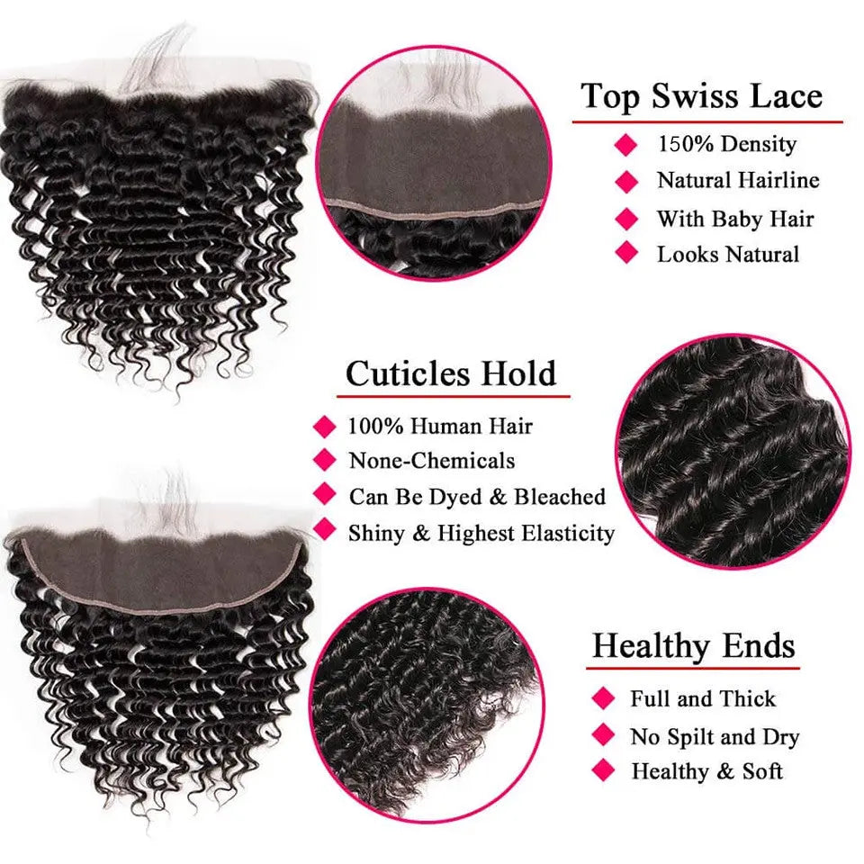 Beaufox Hair Natural Black Human Hair Deep Wave 13X4 Lace Frontal beaufox hair beaufox hair