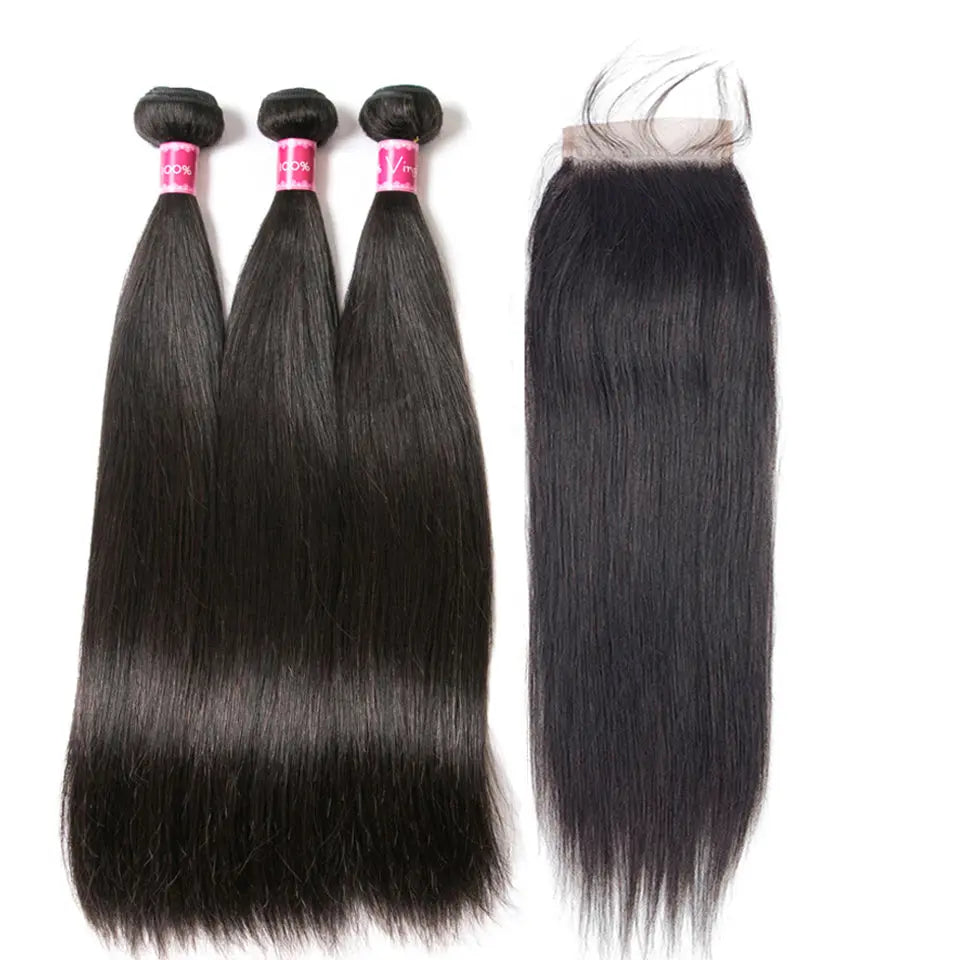 Beaufox Hair Straight Virgin Hair 3 Bundles With 4X4 5X5 6X6 Closure Natural Black beaufox hair beaufox hair