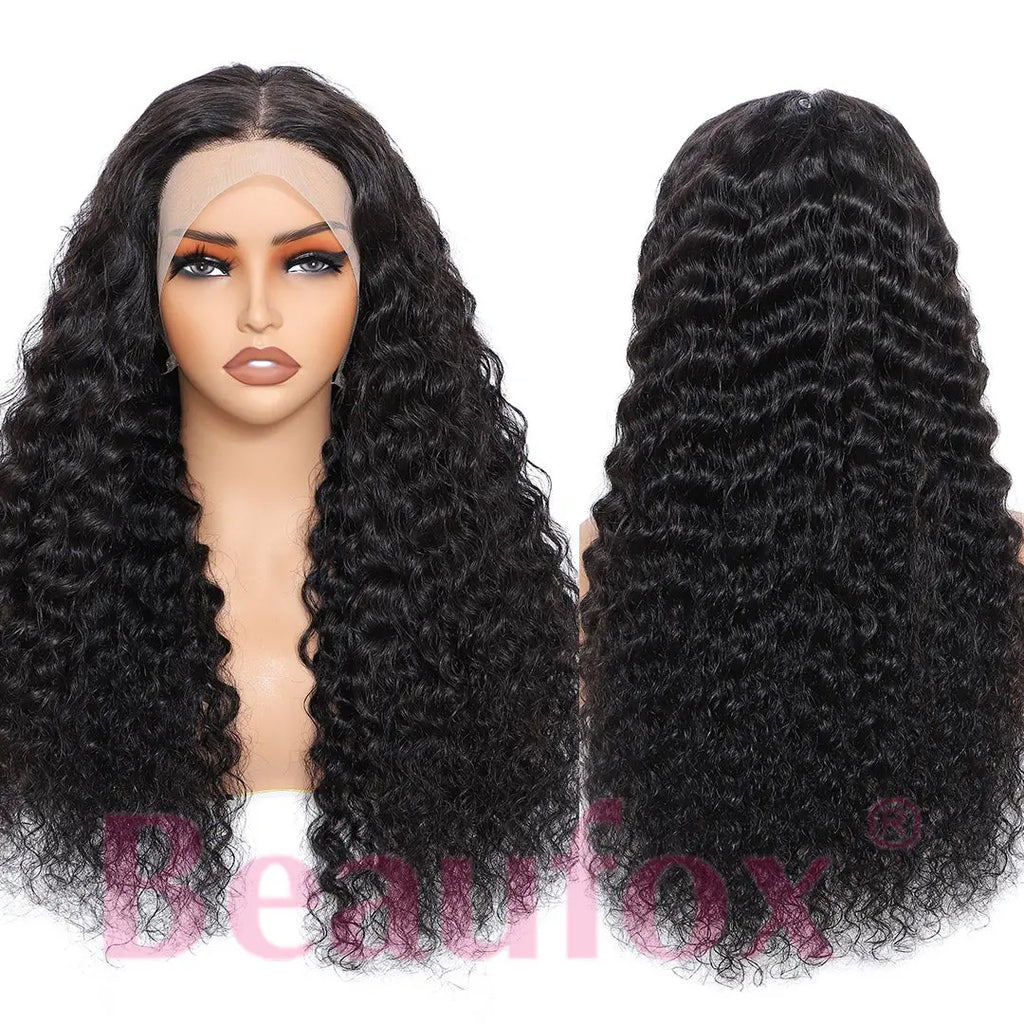 Deep Wave Glueless Wear And Go HD Transparent Lace Closure Wigs Human Hair Pre Plucked Human Hair Wigs beaufox hair beaufox hair