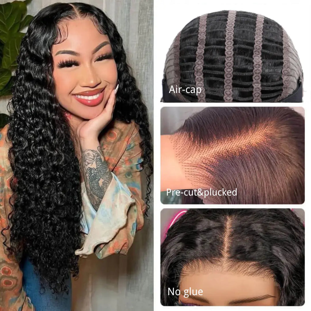 Water Wave Glueless  Pre-Cut Lace Wig Human Hair Natural Wave Transparent Lace Wig beaufox hair beaufox hair