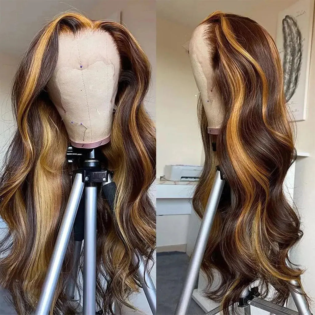 4/27 Ombre Body Wave Lace Front Wig Body Wave Colored Highlight Lace Frontal Human Hair Wig For Women beaufox hair beaufox hair
