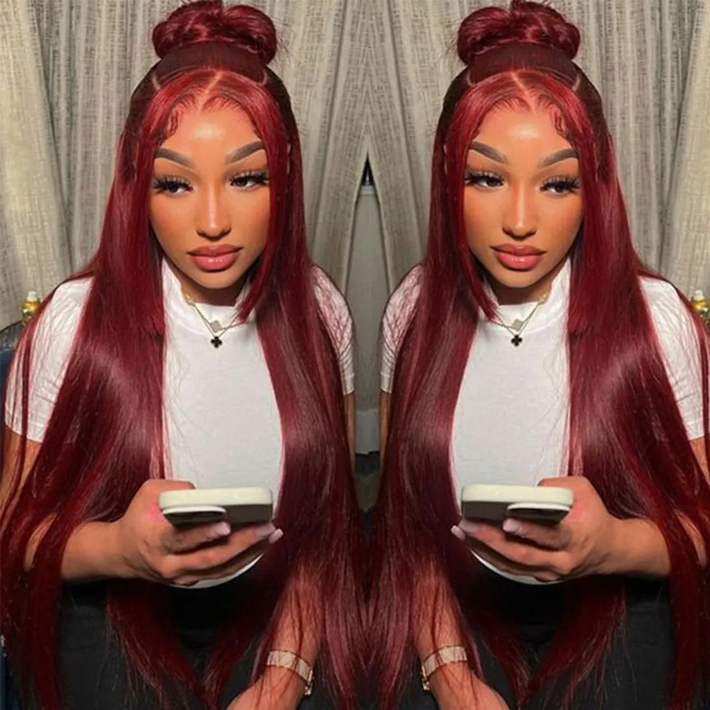 99J Burgundy Straight Lace Front Wigs HD Transparent Lace Front Human Hair Wig For Women beaufox hair beaufox hair