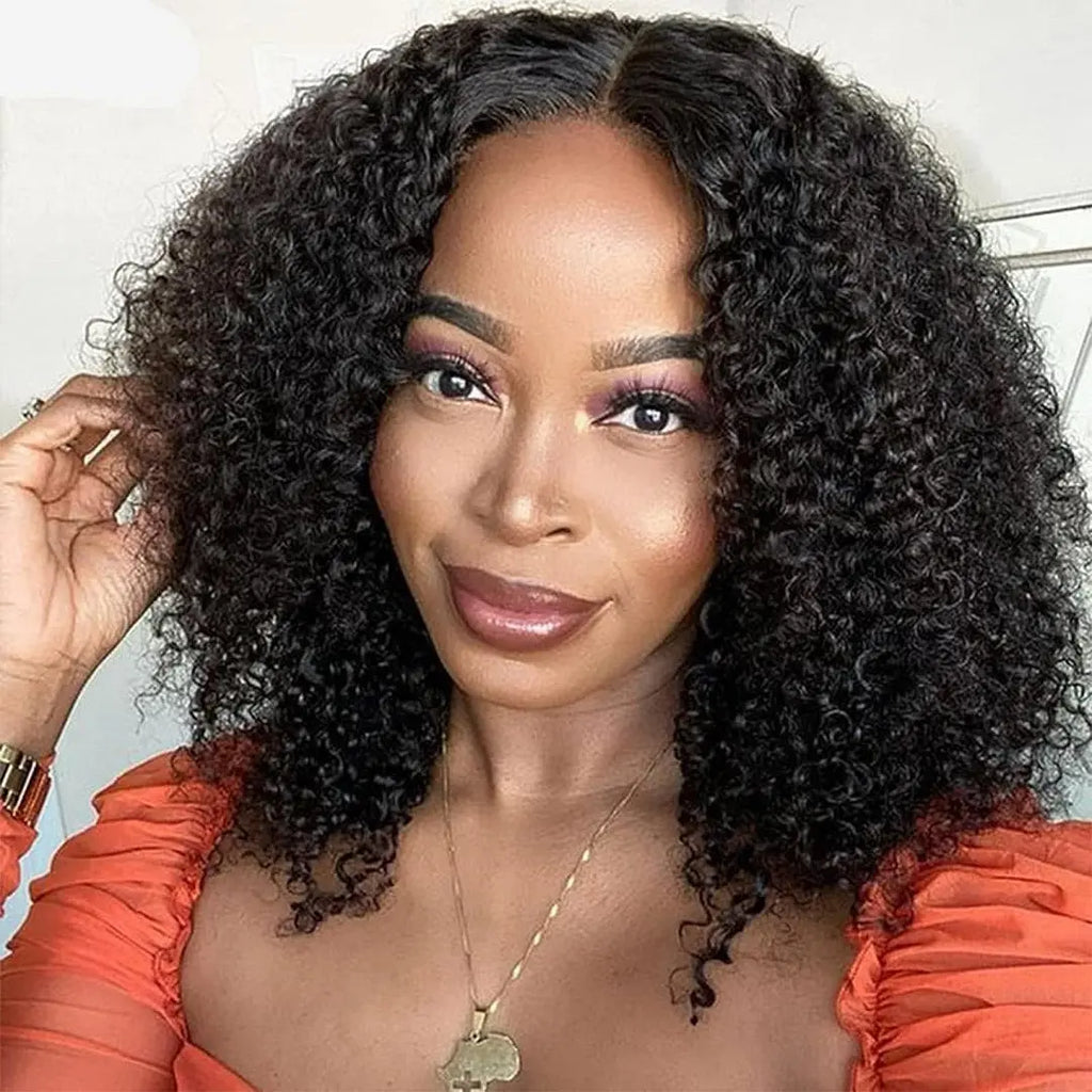Afro Kinky Curly Wigs With Bangs Brazilian Remy Human Hair 13x4 Lace Wigs Short Afro Curly Wigs For Women beaufox hair beaufox hair