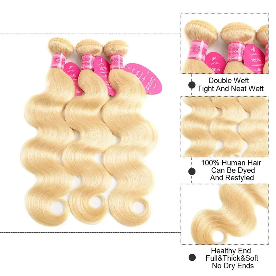 Beaufox 613 Blonde Color Body Wave Human Hair 3 Bundles With 13X4 Frontal beaufox hair beaufox hair