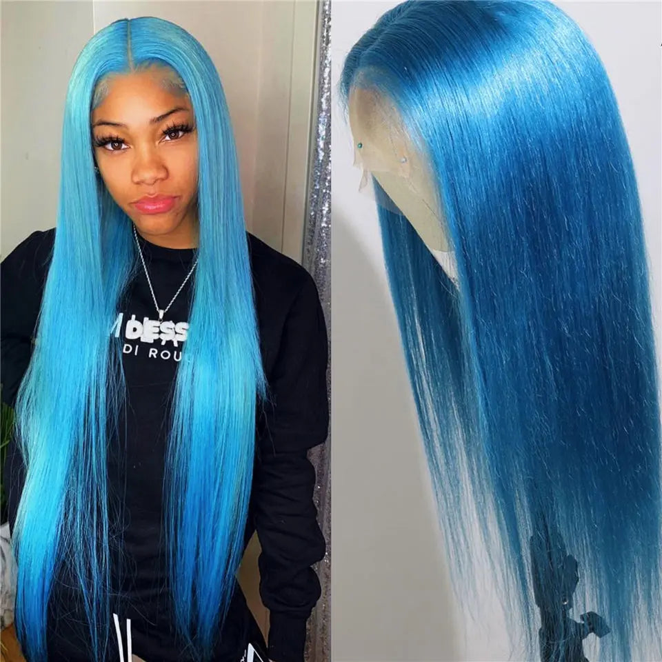 Beaufox Blue Color Straight Hair Lace Front Wig Colorful Hair Human Hair Wig beaufox hair beaufox hair