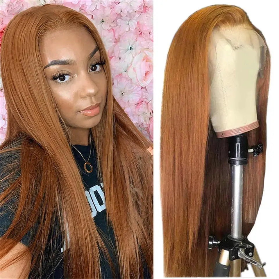 Beaufox Ginger Color Straight Human Hair Lace Front Colorful Wig Virgin Human Hair 150%-210% Density beaufox hair beaufox hair