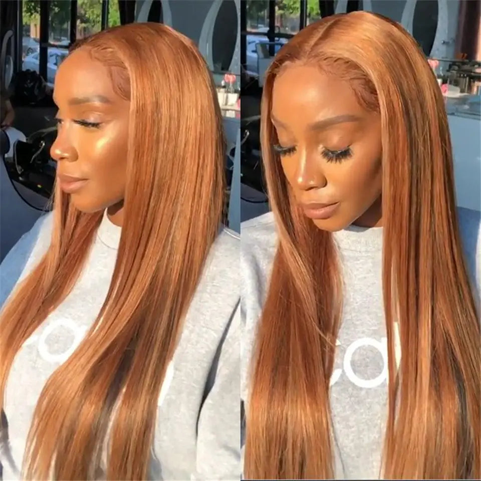 Beaufox Ginger Color Straight Human Hair Lace Front Colorful Wig Virgin Human Hair 150%-210% Density beaufox hair beaufox hair