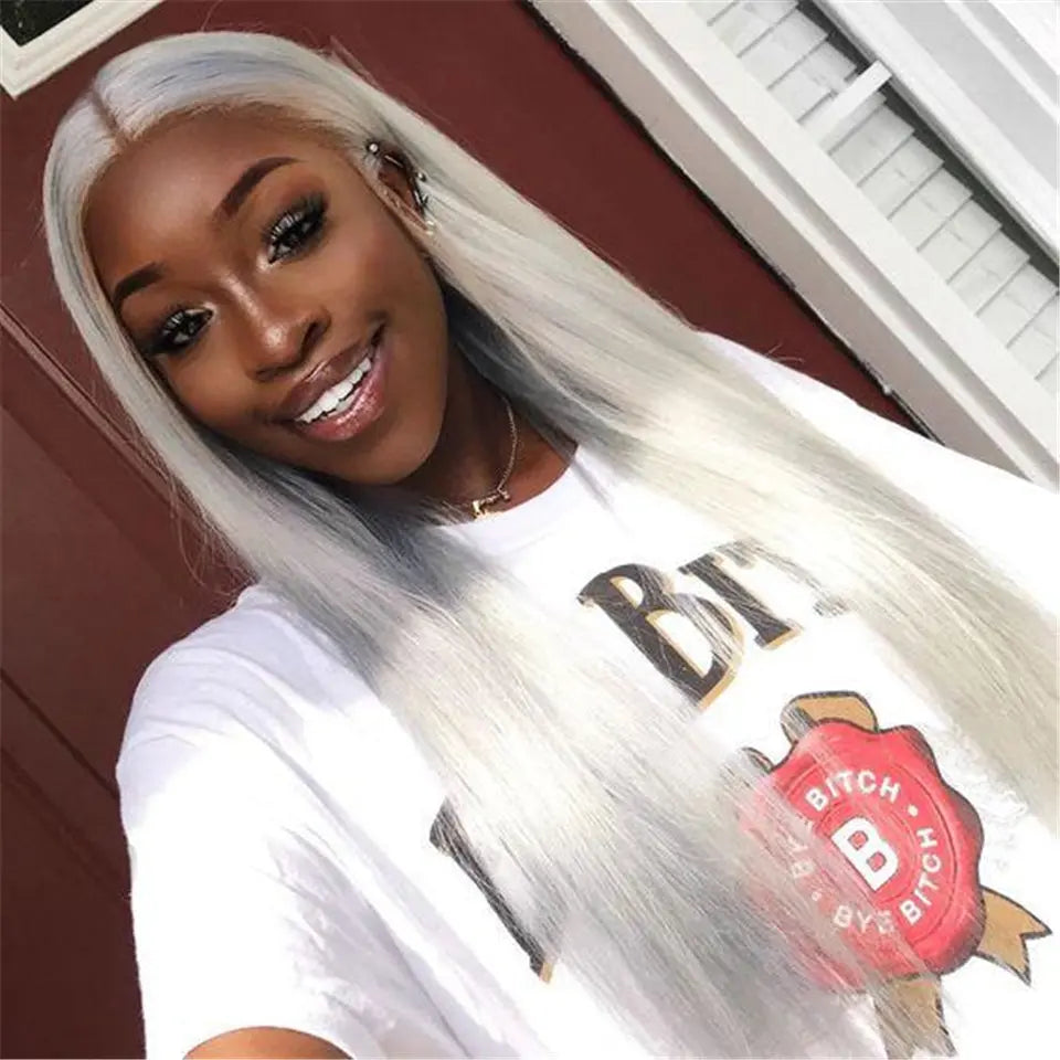 Beaufox Gray Straight Hair Lace Front Wig Colorful Wigs Virgin Human Hair beaufox hair beaufox hair