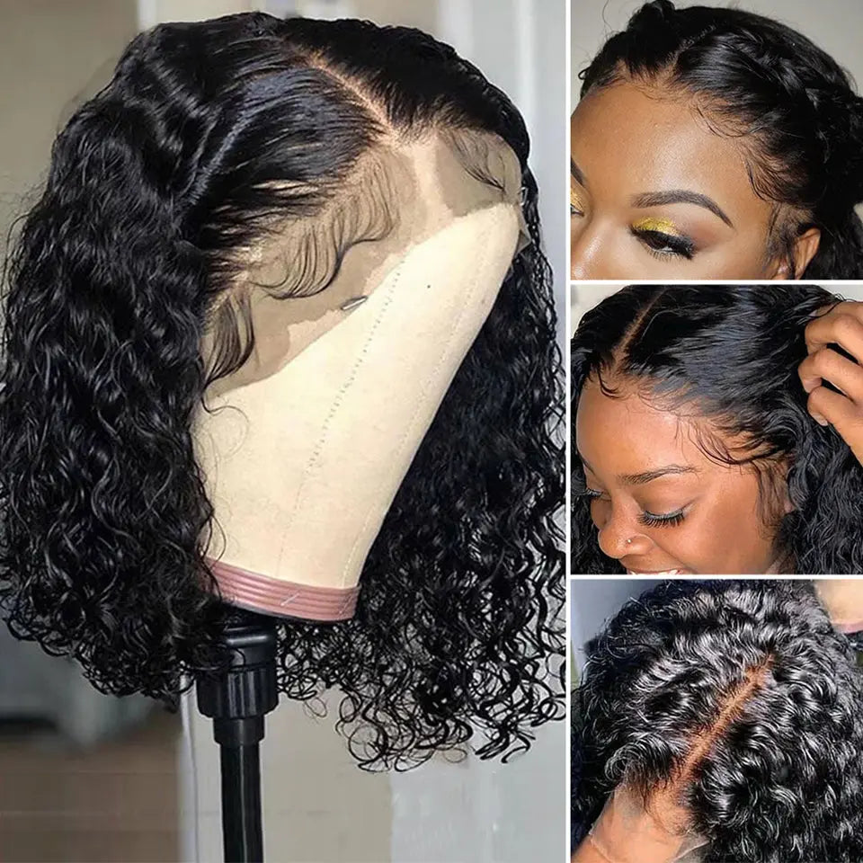 Beaufox Hair 180% Density Water Curly 4X4 Lace Front Short Bob Closure Wig beaufox hair beaufox hair