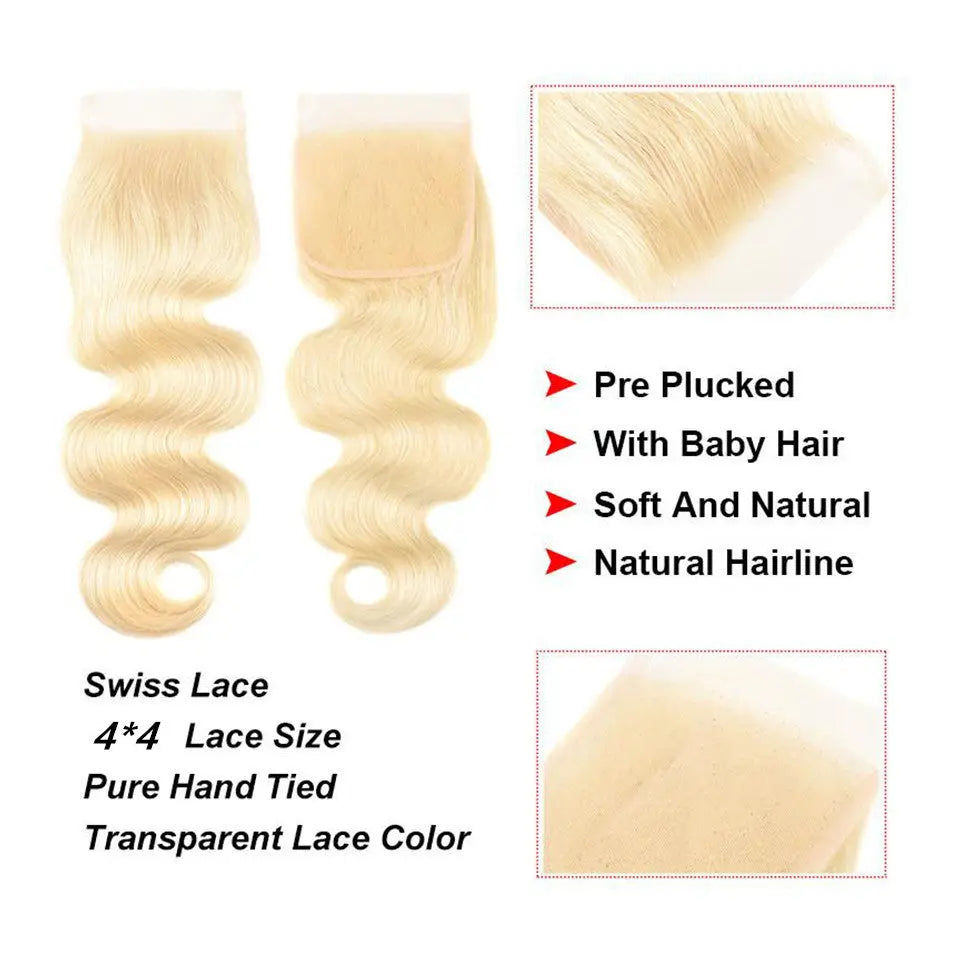Beaufox Hair 613 Blonde Hair Body Wave 4X4 Lace Closure 100% Human Hair beaufox hair beaufox hair