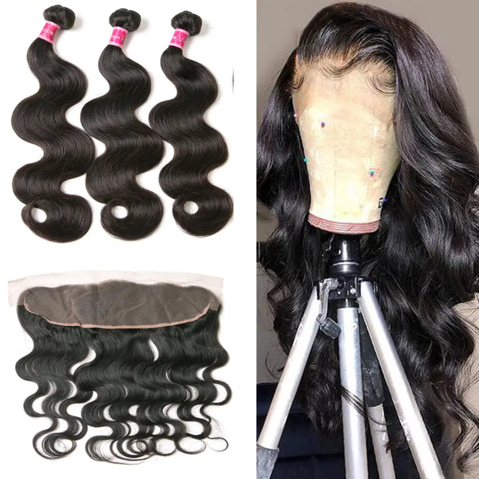 Beaufox Hair Body Wave 3 Bundles With 13X4 Lace Frontal Virgin Human Hair beaufox hair beaufox hair