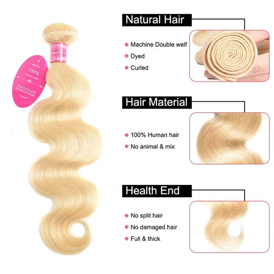 Beaufox Hair Body Wave 613 Blonde 3 Bundles 100% Human Hair beaufox hair beaufox hair