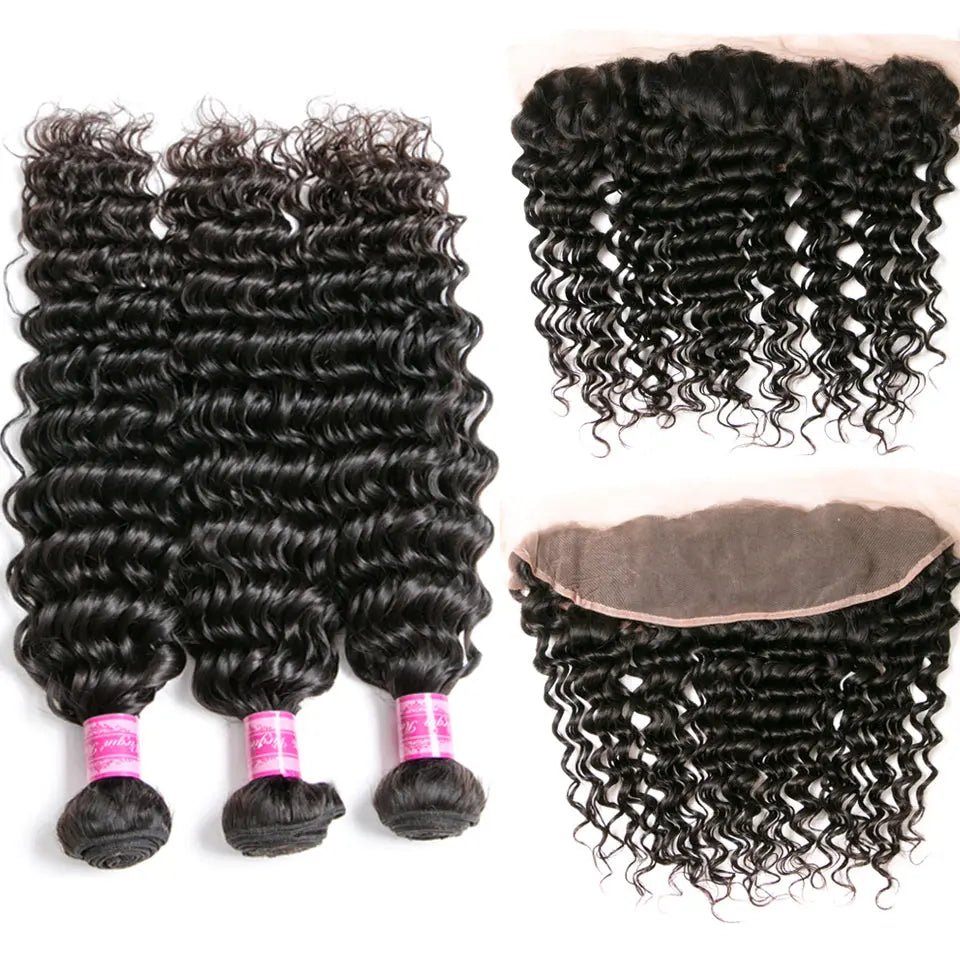 Beaufox Hair Deep Wave 3 Bundles With 13X4 Lace Frontal Virgin Hair beaufox hair beaufox hair
