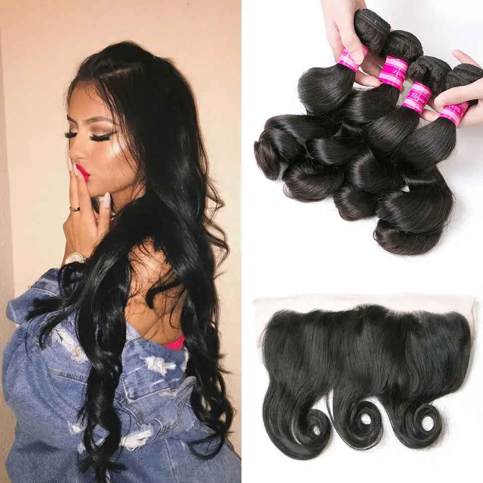 Beaufox Hair Loose Wave 4 Bundles With 13X4 Lace Frontal Human Hair beaufox hair beaufox hair