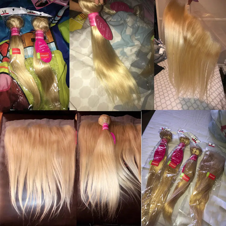 Beaufox Hair Virgin Human Hair 613 Blonde Straight 3/4 Bundles With 13X4 Lace Frontal beaufox hair beaufox hair
