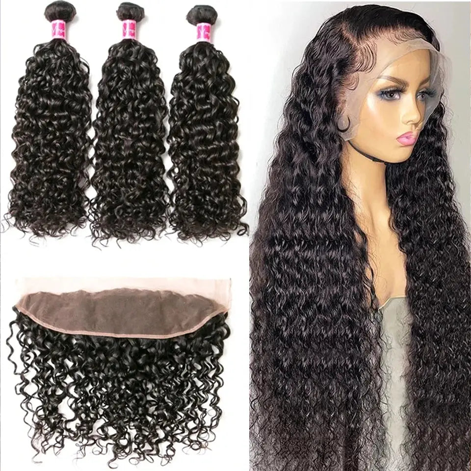 Beaufox Hair Water Wave 3 Bundles With Lace Frontal 13X4 Virgin Hair beaufox hair beaufox hair