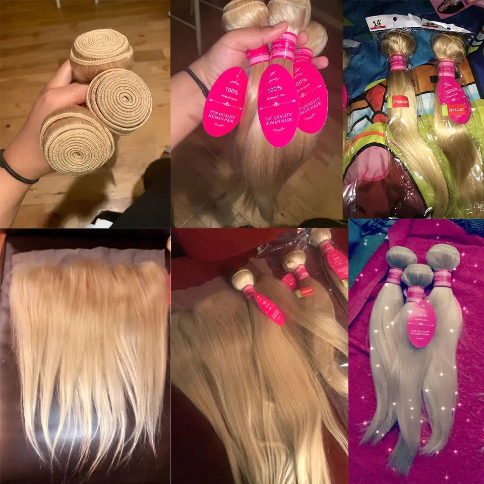 Beaufox Human Hair Straight Hair 613 Blonde 3/4 Bundles With 4x4 Lace Closure beaufox hair beaufox hair