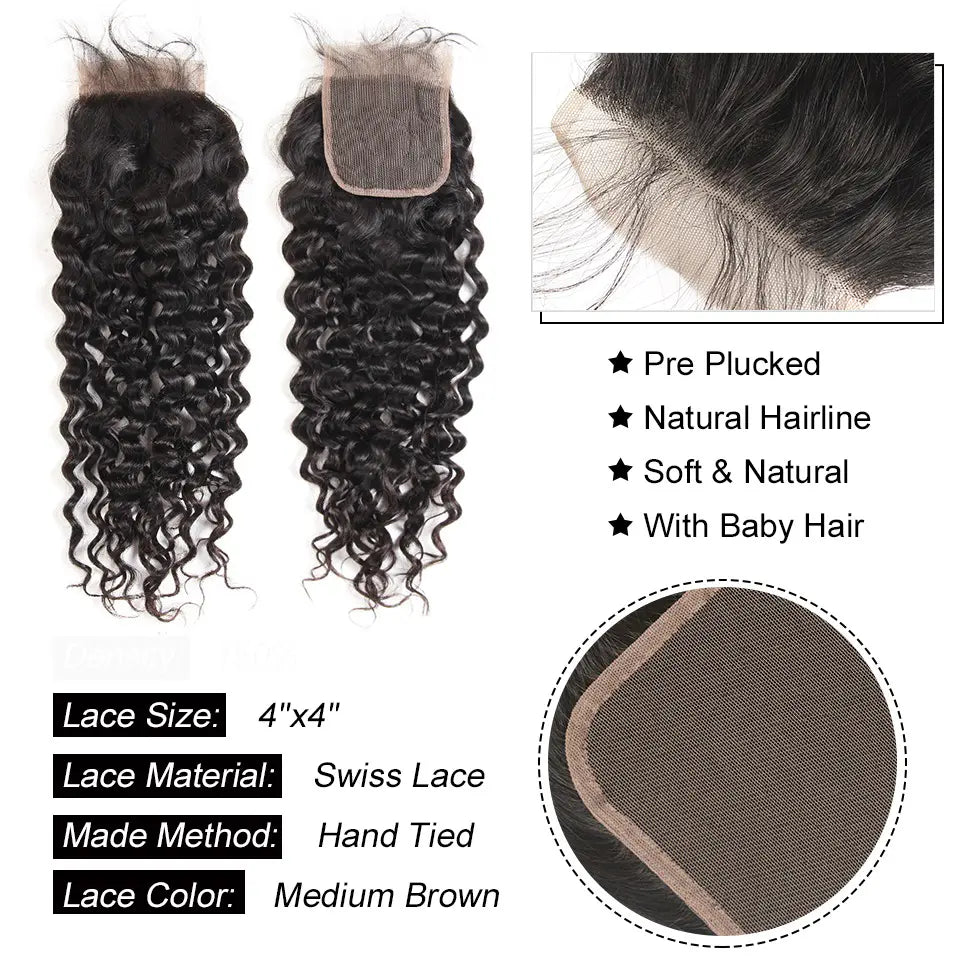 Beaufox Human Hair Water Wave Natural Black 3 Bundles With 4X4/5X5/6X6 Closure beaufox hair beaufox hair