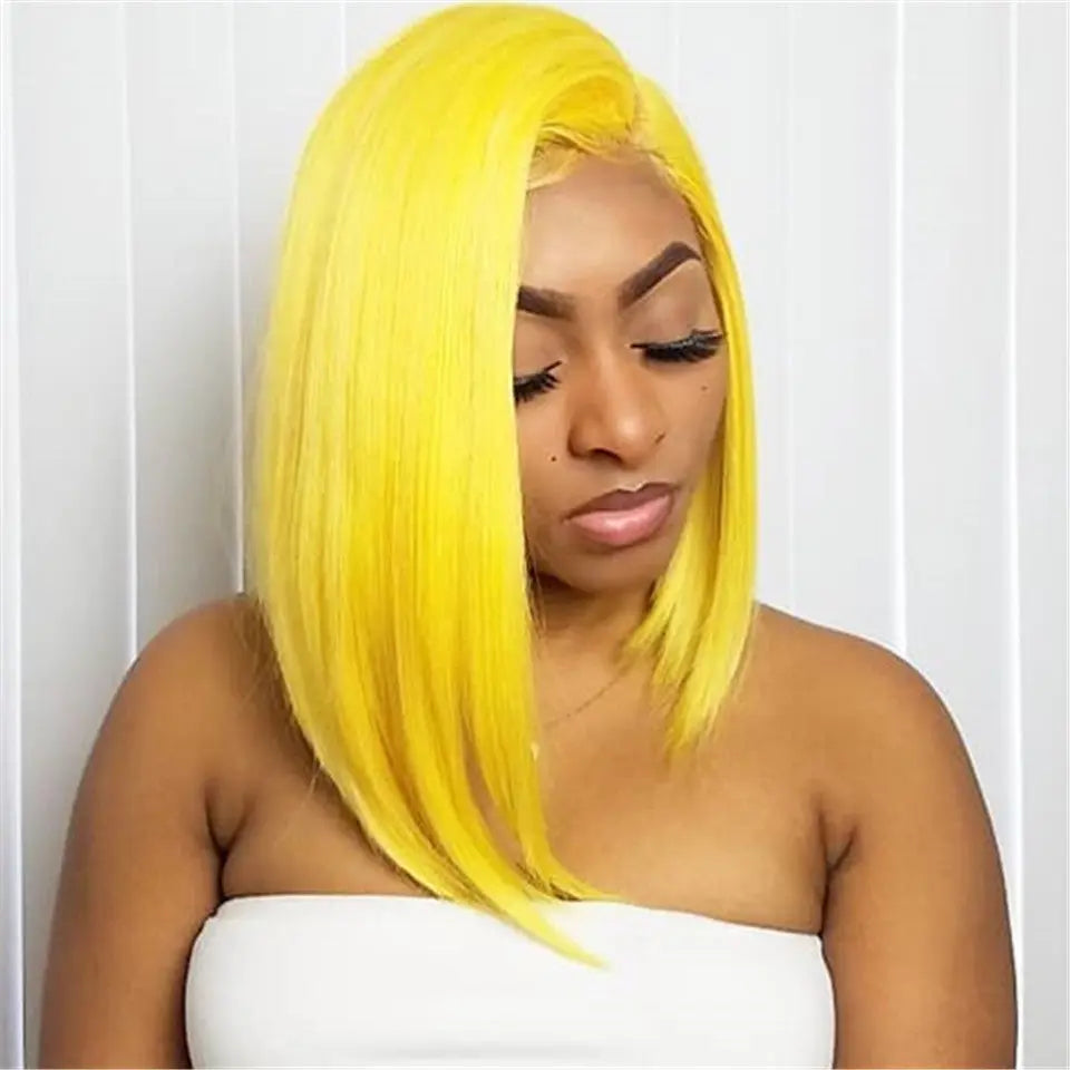 Beaufox Human Hair Yellow Color Straight Lace Front Wig 150%-210% Density Human Hair Wig beaufox hair beaufox hair
