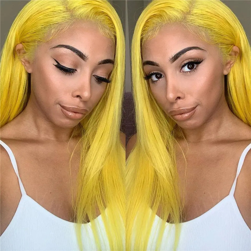 Beaufox Human Hair Yellow Color Straight Lace Front Wig 150%-210% Density Human Hair Wig beaufox hair beaufox hair