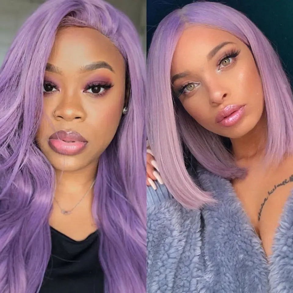 Beaufox Purple Color Straight Human Hair Lace Front Wig With Baby Hair 150%-210% Density beaufox hair beaufox hair