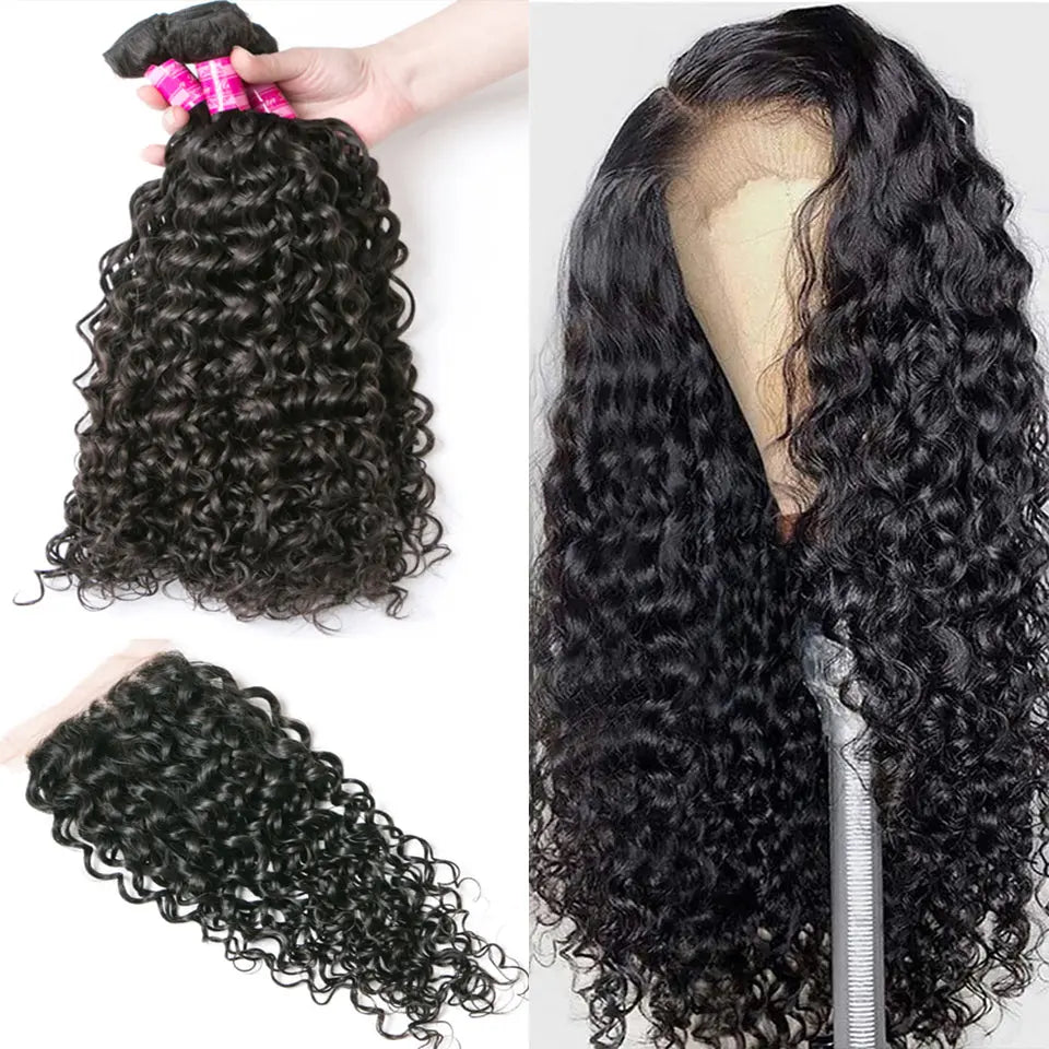 Beaufox Water Curly 3/4 Bundles With 4X4 Lace Closure Virgin Human Hair Natural Color beaufox hair beaufox hair