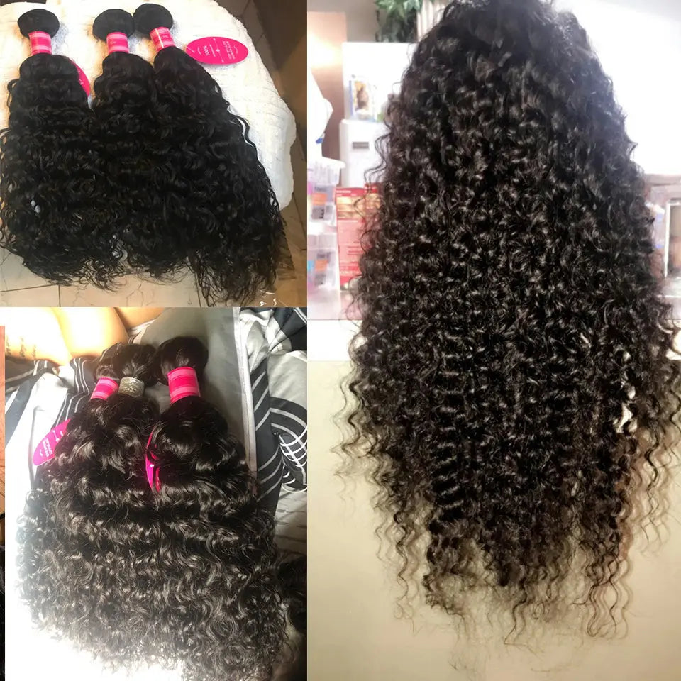 Beaufox Water Curly 3/4 Bundles With 4X4 Lace Closure Virgin Human Hair Natural Color beaufox hair beaufox hair