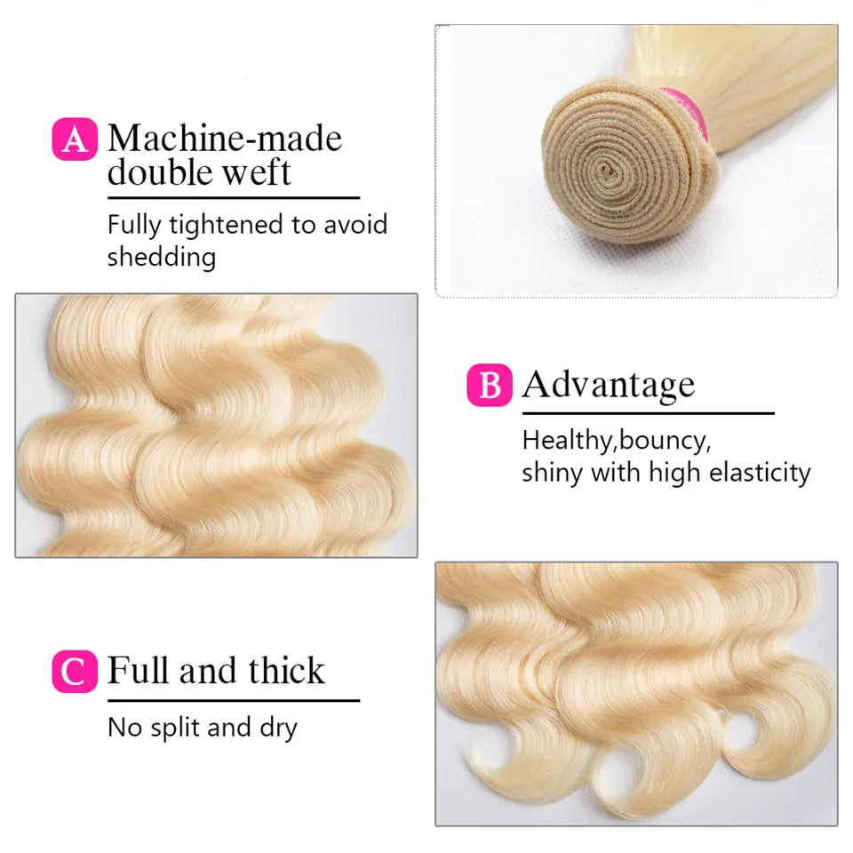 Blonde 613 Body Wave 3/4 Bundles With 4X4 Closure For Women Easy Dyed And Bleached beaufox hair beaufox hair