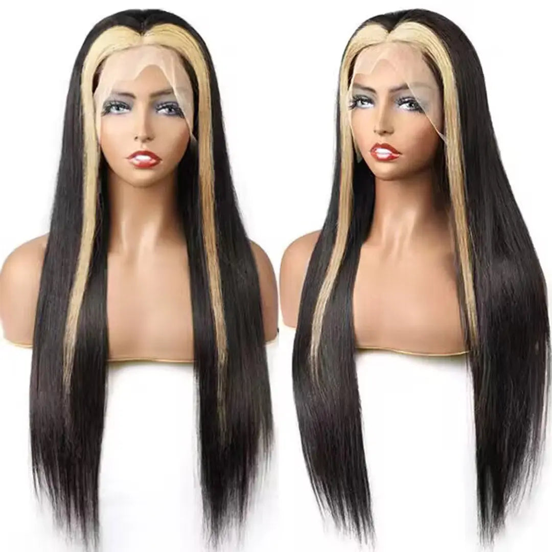 Blonde Skunk Stripe Lace Wig 13x4 Lace Front Wig Straight Glueless Human Hair Wigs Highlight Wig beaufox hair beaufox hair
