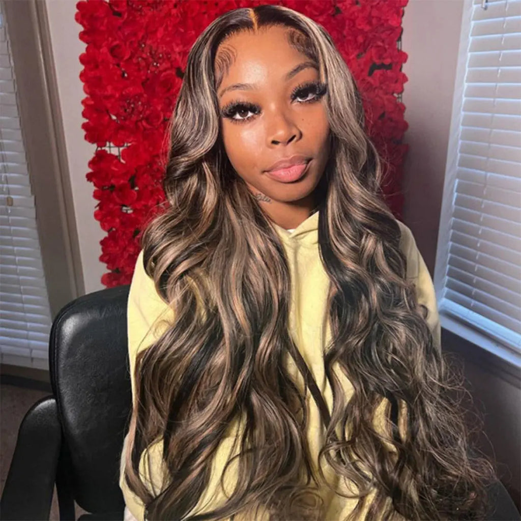 Body Wave Lace Wigs Black With Honey Blonde Highlights Human Hair Lace Frontal Wigs beaufox hair beaufox hair