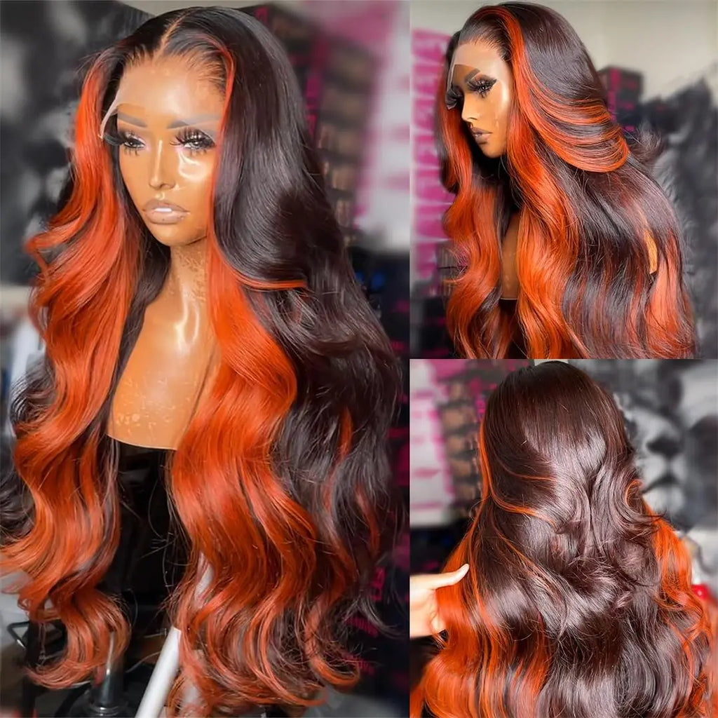 Ginger Colored Hightlight Lace Front Wigs Human Hair Pre Plucked For Women beaufox hair beaufox hair