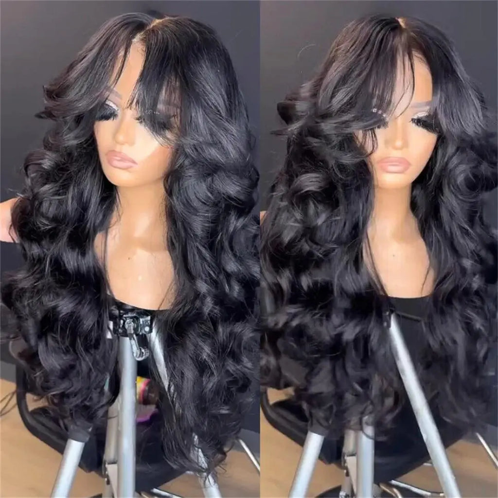 Loose Wave Lace Front Wigs With Curtain Bangs 180% Density Clear Transparent HD Lace Nature Wave Wig beaufox hair beaufox hair