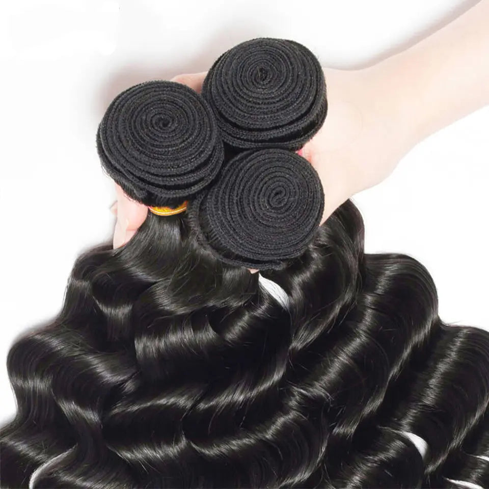 Natural Black Loose Deep Soft Hair 4 Bundles With 13X4 Lace Frontal beaufox hair beaufox hair