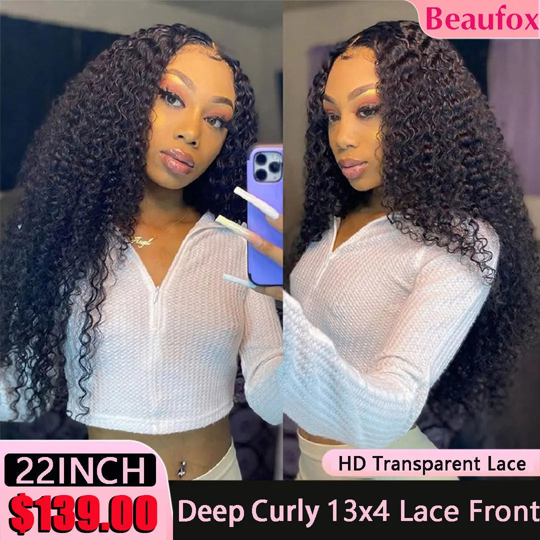 New Arrival Deep Curly HD Lace Wig 13X4 Lace Front Wig Natural Color Pre Plucked Hairline For Woman beaufox hair beaufox hair