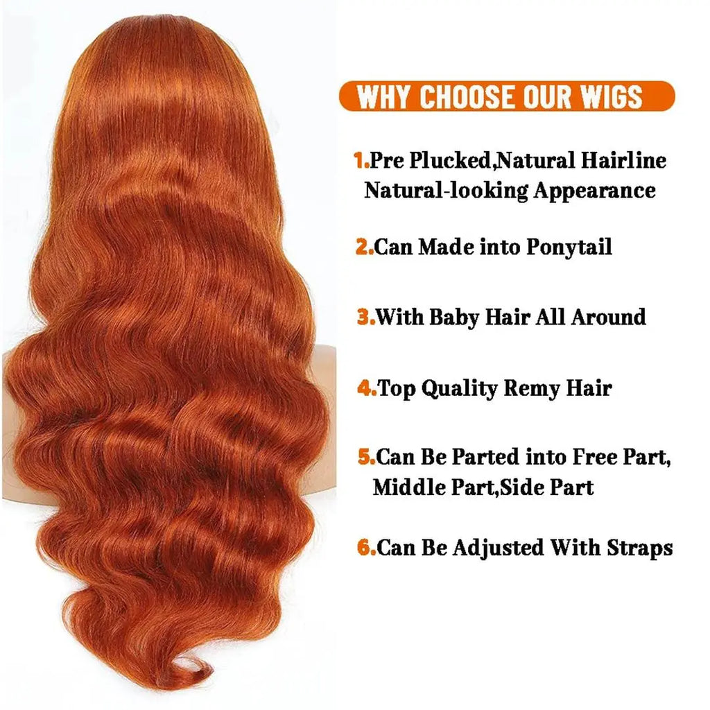Orange Ginger Body Wave Lace Front Wigs Human Hair Pre Plucked  13x4 HD Transparent Lace Front Wigs beaufox hair beaufox hair