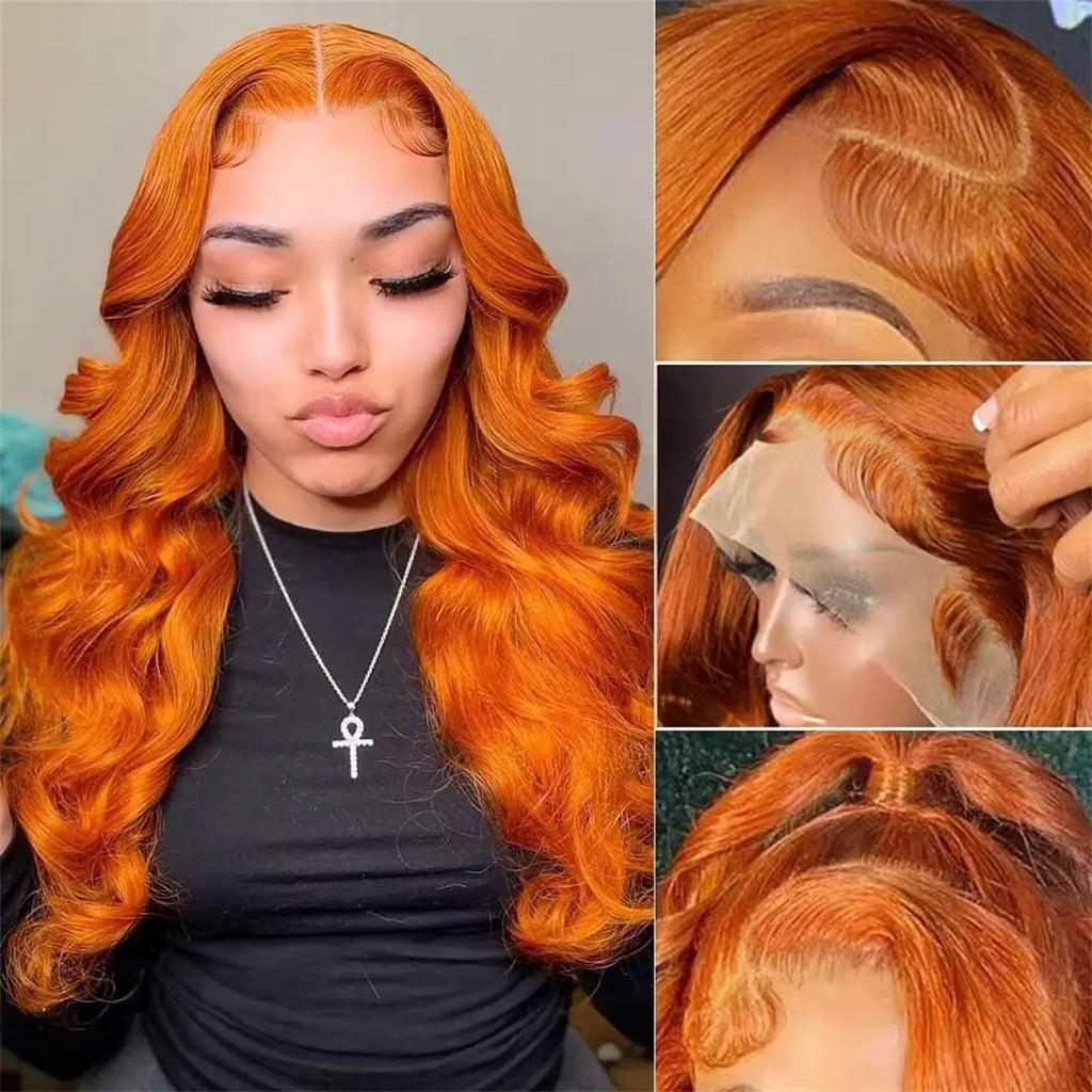 Orange Ginger Body Wave Lace Front Wigs Human Hair Pre Plucked  13x4 HD Transparent Lace Front Wigs beaufox hair beaufox hair