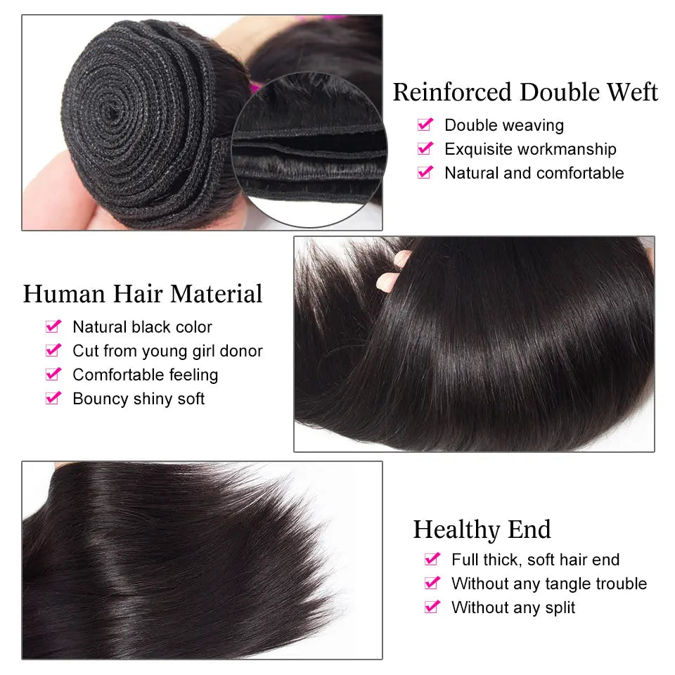 Peruvian Virgin Human Hair Natural Black Straight Hair 4 Bundles beaufox hair beaufox hair