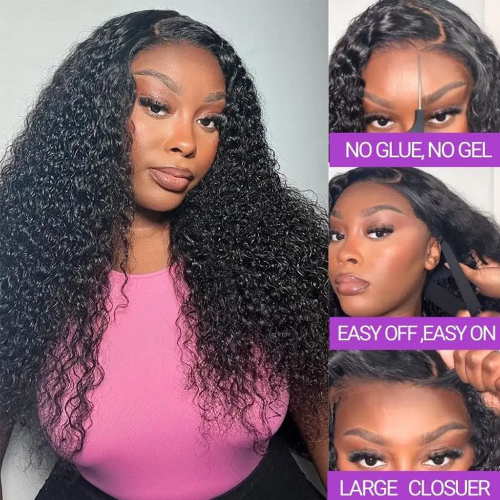 Wear And Go Glueless Thick Fluffy Kinky Curly Human Hair Wigs